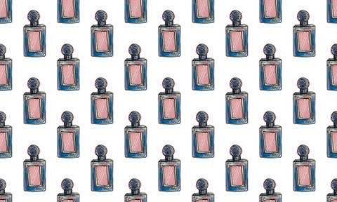 Seamless pattern with hand drawn perfume bottles Illustrazione stock