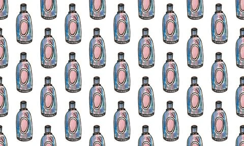 Seamless pattern with hand drawn perfume bottles Stock Illustration
