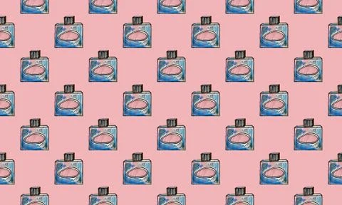 Seamless pattern with hand drawn perfume bottles Illustrazione stock