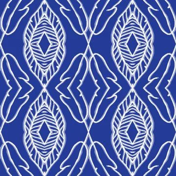 Seamless pattern hand drawn petal shape background. Geometric delft blue white Stock Illustration