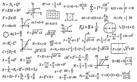 Seamless pattern of hand drawn physics equations and mathematical formulas Stock Illustration