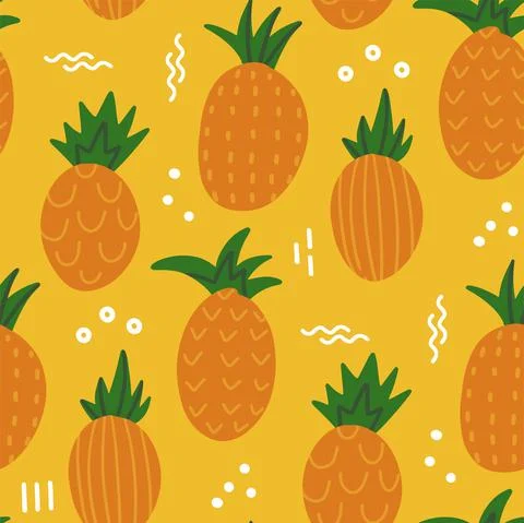 Seamless pattern of hand drawn pineapple, cute and fun modern flat vector Illustrazione stock