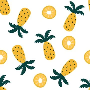 Seamless pattern with hand drawn pineapple. Stock Illustration