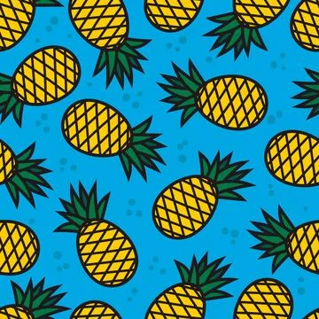 Seamless pattern with hand drawn pineapples. Vector illustration Illustrazione stock