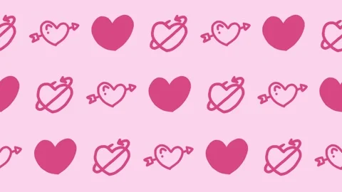 Seamless pattern of hand-drawn pink cupid hearts and arrows on pink background Stock Footage 336518352