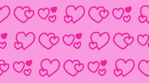 Seamless pattern of hand-drawn pink love hearts clustered on a vibrant pink Stock Footage 337118846