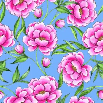 Seamless pattern with hand drawn pink flowers Stock-Illustration