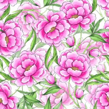 Seamless pattern with hand drawn pink flowers Stock Illustration