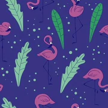 Seamless pattern with hand drawn pink flamingo Stock Illustration