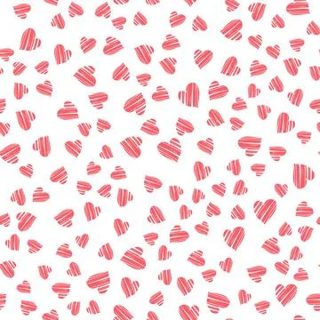 Seamless pattern with hand-drawn pink doodle hearts on white background Stock Illustration
