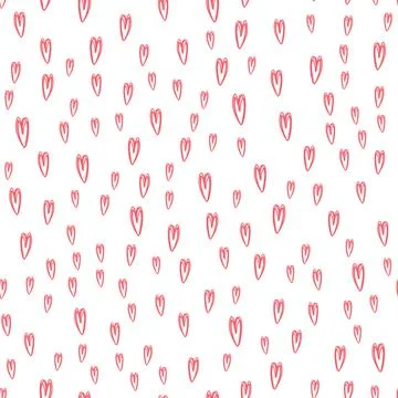 Seamless pattern with hand-drawn pink doodle hearts on white background Stock Illustration