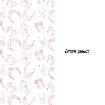 Seamless pattern of Hand drawn pink various female jewerly Stock Illustration