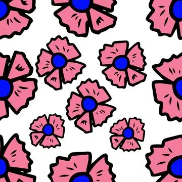 Seamless pattern of hand drawn pink flower in doodle style Stock-Illustration