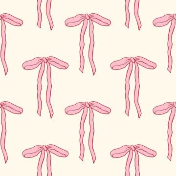 Seamless pattern with hand drawn pink bows on a soft pastel background Stock Illustration
