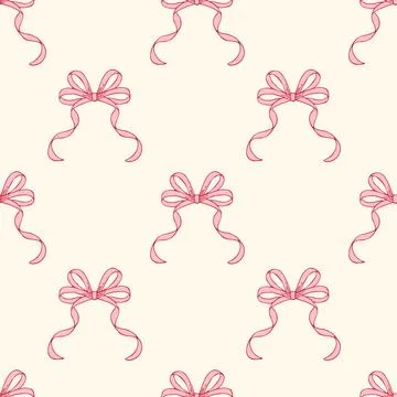 Seamless pattern with hand drawn pink bows on a soft pastel background Stock Illustration