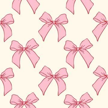 Seamless pattern with hand drawn pink bows on a soft pastel background Stock Illustration