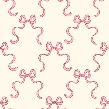 Seamless pattern with hand drawn pink bows on a soft pastel background Stock Illustration