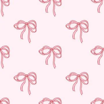 Seamless pattern with hand drawn pink bows on a soft pastel background Stock Illustration