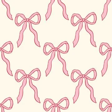 Seamless pattern with hand drawn pink bows on a soft pastel background Stock Illustration