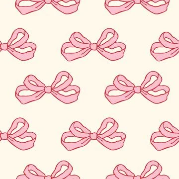 Seamless pattern with hand drawn pink bows on a soft pastel background Stock Illustration