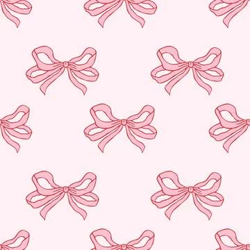 Seamless pattern with hand drawn pink bows on a soft pastel background Stock Illustration