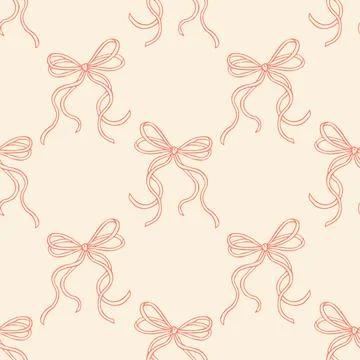 Seamless pattern with hand drawn pink bows on a soft pastel background Stock Illustration