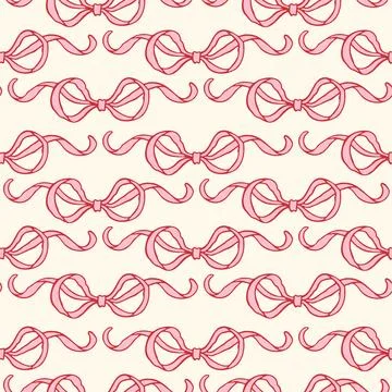 Seamless pattern with hand drawn pink bows on a soft pastel background Stock Illustration