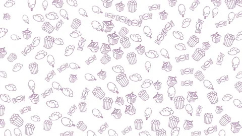 Seamless pattern of hand drawn popcorn and snacks on white background Stock Footage 336830554