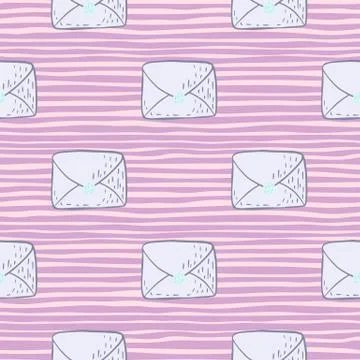 Seamless pattern with hand drawn postal letters. Simple light ornament with p Stock Illustration