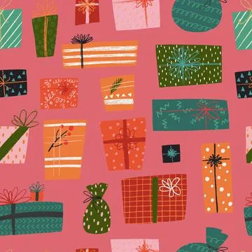 Seamless pattern with hand drawn presents and gift boxes Illustrazione stock
