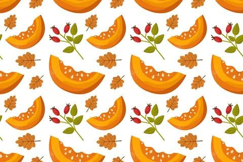 Seamless pattern with hand drawn pumpkin harvest elements. Illustrazione stock