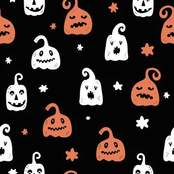 Seamless pattern with hand drawn pumpkins. Design for greeting card and Stock Illustration