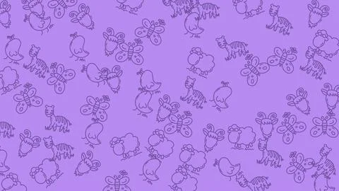 Seamless pattern of hand drawn purple flowers. Stock Illustration