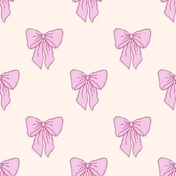 Seamless pattern with hand drawn purple bows on a soft pastel background Stock Illustration