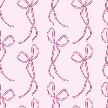 Seamless pattern with hand drawn purple bows on a soft pastel background Stock Illustration