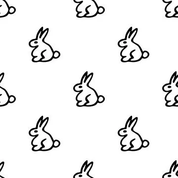Seamless pattern with hand drawn rabbit. Stock Illustration