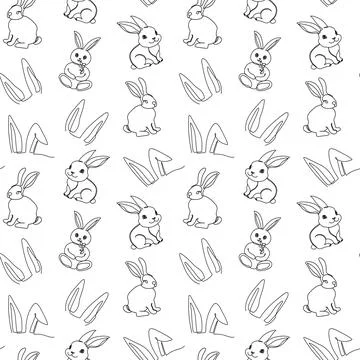 Seamless pattern of hand-drawn rabbits and ears. Festive Easter bunnies des.. イラスト素材