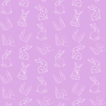 Seamless pattern of hand-drawn rabbits and ears. Festive Easter bunnies desig Stock Illustration