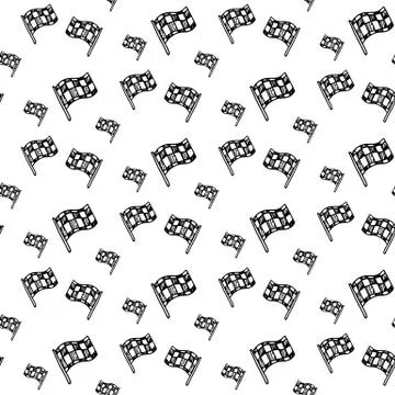Seamless pattern hand drawn race flag. Doodle black sketch. Sign symbol. Deco Ilustración de archivo
