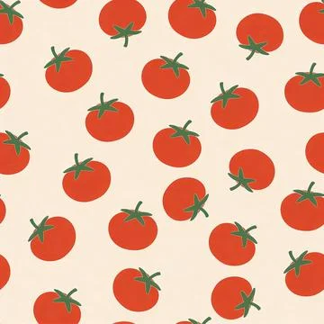 Seamless Pattern of Hand-Drawn Red Tomatoes on a Light Cream Background Stock Illustration