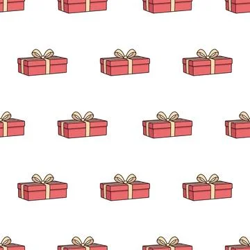 Seamless Pattern With Hand Drawn Red Gift Boxes And Bows. Stock Illustration