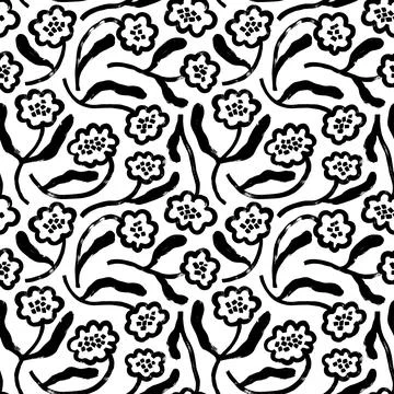 Seamless pattern with hand drawn retro flowers. Illustrazione stock