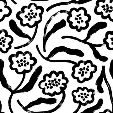 Seamless pattern with hand drawn retro flowers. Stock Illustration