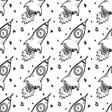 Seamless pattern hand drawn rocket. Doodle black sketch. Sign symbol. Decorat イラスト素材