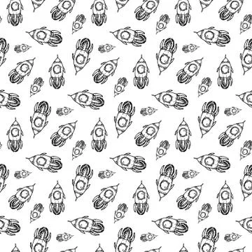Seamless pattern hand drawn rocket. Doodle black sketch. Sign symbol. Decorat イラスト素材