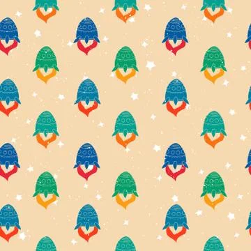 Seamless pattern of hand drawn rockets. Space shuttle Stock Illustration