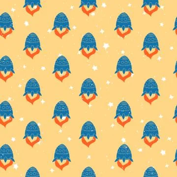 Seamless pattern of hand drawn rockets. Space shuttle Stock Illustration