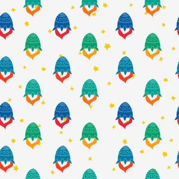 Seamless pattern of hand drawn rockets. Space shuttle Stock Illustration