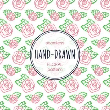 Seamless pattern with hand-drawn roses. Stock Illustration
