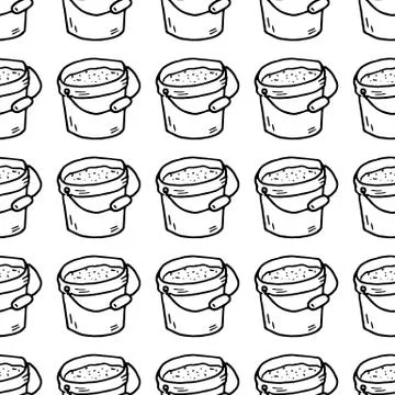 Seamless pattern hand drawn sand bucket doodle. Sketch style icon. Decoration イラスト素材